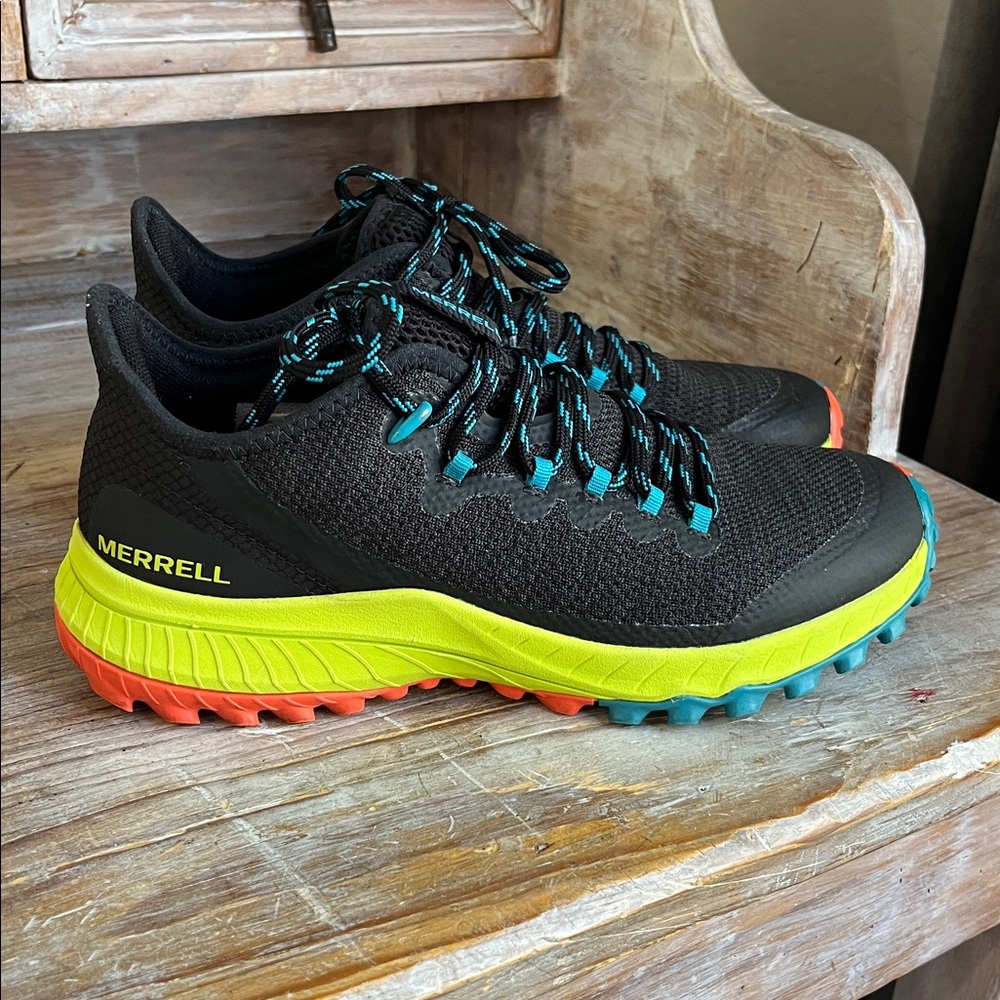 🖤💙 Merrell Bravada Hiking Shoe Soft Toe Size 7 Black Neon Outdoor